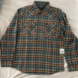 NWT Howler Bros Button Down. Blueish/green and orangish/yellow. Size Medium